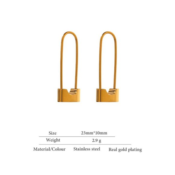 ^NEW 18K Gold Plated Lock Pin Hoop Earrings - Picture 3 of 6